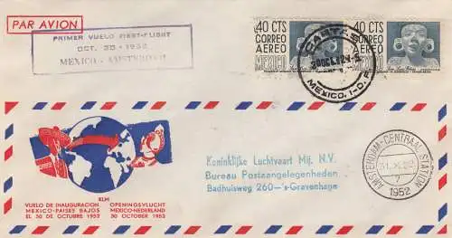 1922: Cartas: air mail first flight K.L.M. Mexico Amsterdam