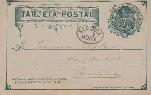 1892: post card NY Life insurance to Santiago