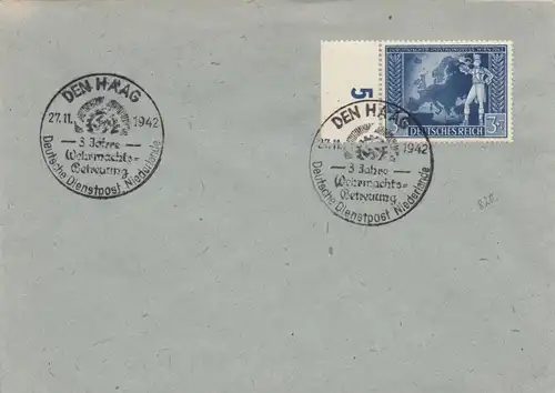 Certificat spécial de timbre blanc 1942: La Haye: Service de garde des forces armées Dt. Service postal NL