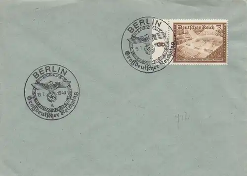 Blanko Certificat spécial de timbre 1940: Berlin: Grand Reichstag allemand 19.7.1940