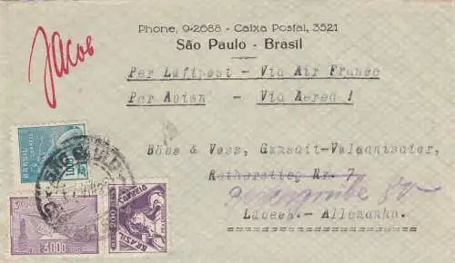 1935: 3x covers Sao Paulo to Lubeck, Düsseldorf, Radebeul