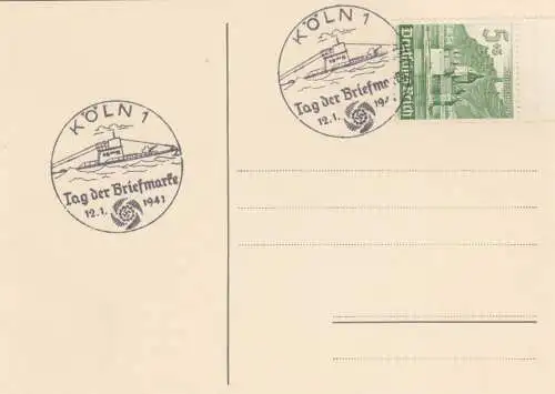 Blanko Sonderstempelbeleg 1941: Köln: Tag der Briefmarke 12.1.1941