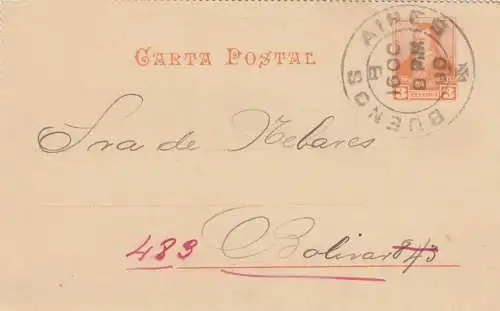 Post card Buenos Aires 1896 to Bolivar