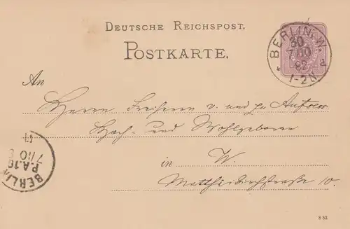 Ganzsache 1892 von Berlin