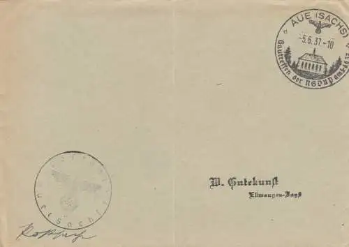 1937: Sonderstempel Aue (Sachs), Gautreffen der NSDAP, Postsache