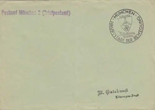 1938: Tampon spécial Munich, journée des soldats, affaire postale