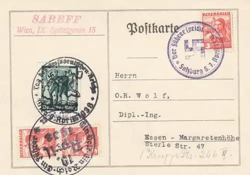 Sonderstempel Der Führer spricht, 1938 Salzburg nach Essen