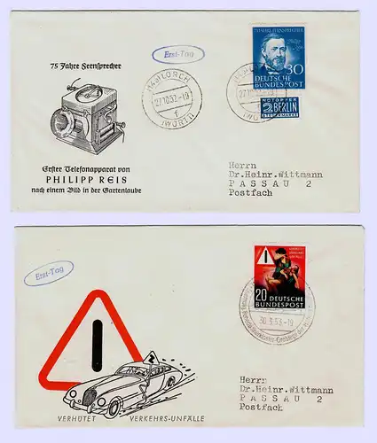 Bund: MiNr. 161-162, FDC, Philipp Reis, Verkehrsunfälle