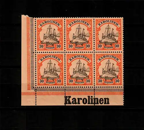 Karolinen: MiNr. 12, vom Eckrand mit Inschrift, postfrisch, **