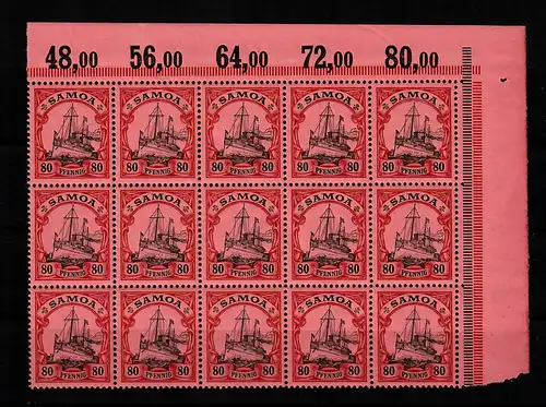 Samoa: MiNr. 15I, 15er Block vom Eckrand, postfrisch, **