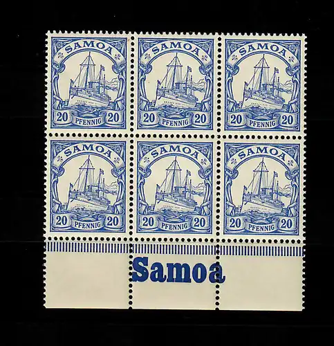 Samoa: MiNr. 10, 6er Block vom Unterrand mit Inschrift, postfrisch, **