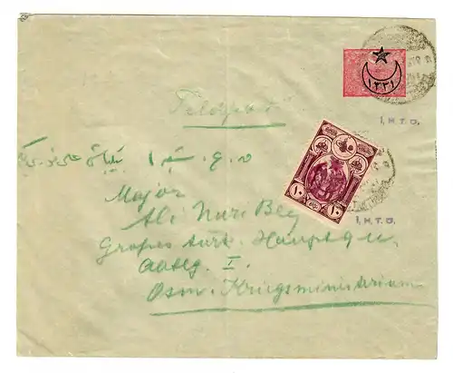 1918: FP-Brief an Osmanisches Kriegsministerium mit Zensurmarke für Offiziere