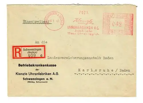 Inscrivez-vous Schwenningen/N, Kienzle Horlogenfabrik après Karlsruhe 1943