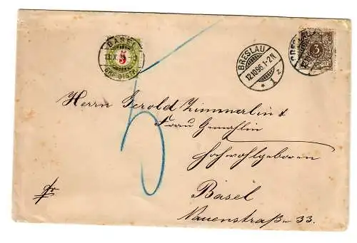 Brief 1896 Breslau nach basel mit Taxe