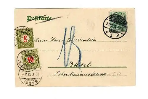 Ansichtskarte Heidelberg 1903 nach Basel mit Nachgebühr/Taxe