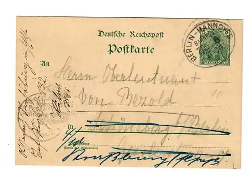 Ganzsache Bahnpost Berlin-Hannover 1901 nach Schöneberg, Weiterleitung