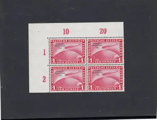 Reich allemand, Mi Nr. 496-498, Chicago 1933, post-freich, Eckrand Quaerblock