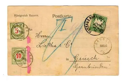1906: Passau nach Grüsch, Nachgebühr, Taxe