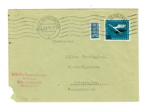 Lettre de Unterspiesheim/Schweinfurt vers Gerolzhofen 5.5.55