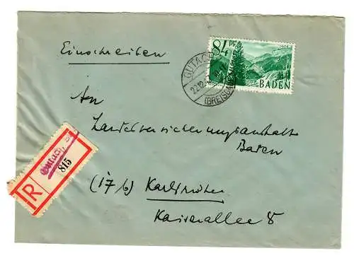 Lettre recommandé de Gutach 1947 à Karlsruhe