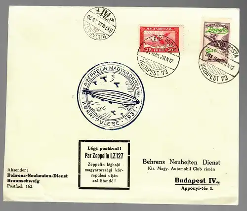 Zeppelin LZ127 Budapest 1931, # 478+479, 2 covers