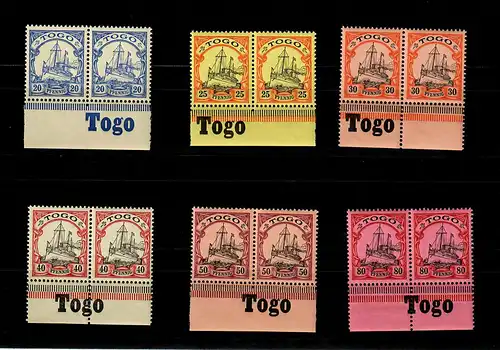 Togo: MiNr. 10-15, Unterrand mit Inschrift, postfrisch, **