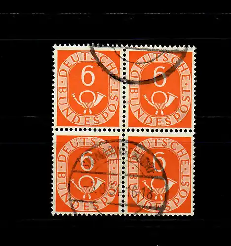 Bund: Posthorn MiNr. 126, Viererblock, gestempelt 1954