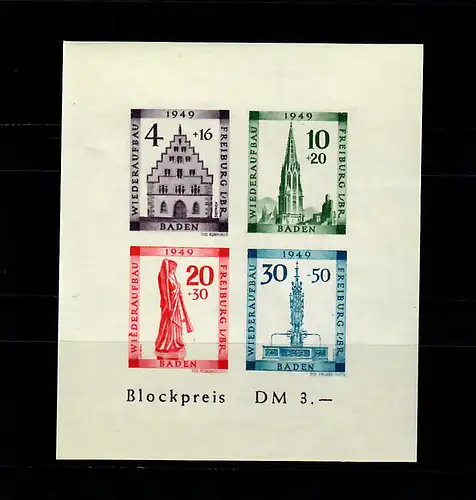 Baden 1949: Min. Block, 1 B VI, post-freeich, **