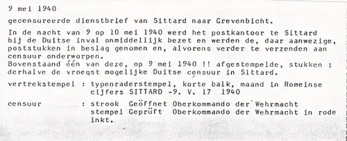 1940: Dienst Departement van Financien Sittard /OKW Zensur