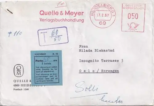 1967: Source&Meyer Verlag Heidelbergnach Oslo, Postporto en arrière franc