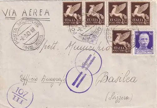 Posta Militare 1943 Nro 550 to Switzerland Basilea