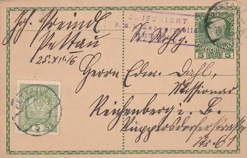 Carte postale 1916, Pettau, censure