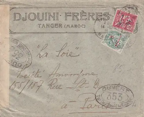 cover Tanger to Paris, french censorship militaire