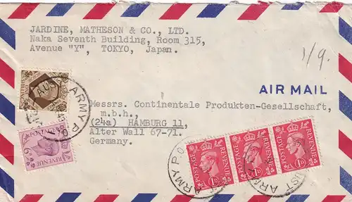 air mail Tokyo to Hamburg, Australian Army 1949, business letter via Field post