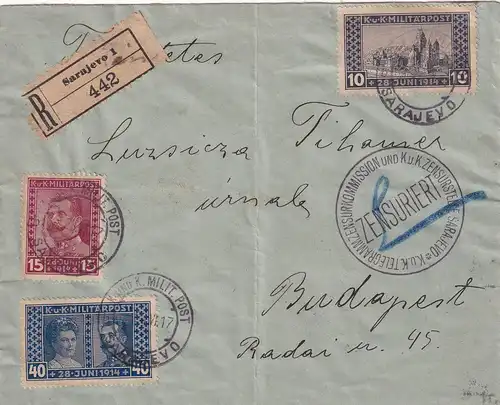 Registered Cover Sarajevo to Budapest, Zensuriert KuK