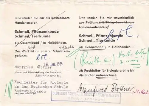 Deutsche School, Kindergarten Beyrouth 1964, post card to Heidelberg, air mail