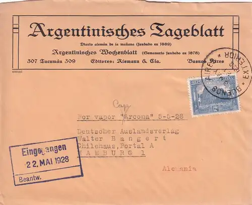 Argentinisches Tagblatt 1928, Buenos Aires to Hamburg