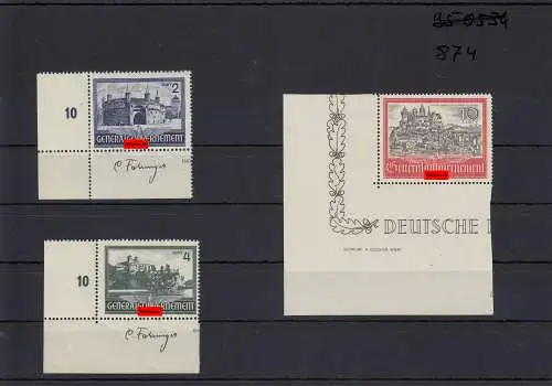 GG: MiNr. 63-65, postfrisch, **, Eckrand E3, Entwerfer, Nr. 65 mit Sektor 2