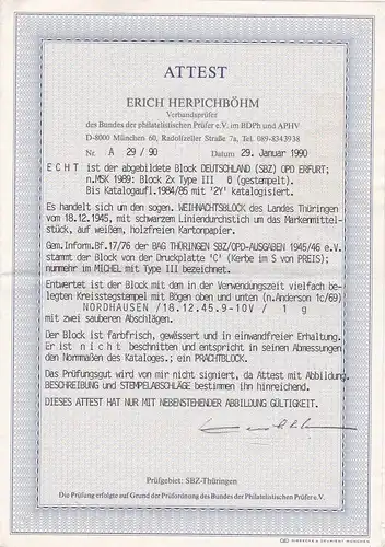 SBZ: Block 2x Type III, cacheté Nordhausen 1945, BPP Attest