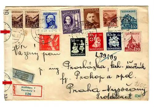 registered cover Bratislava 1943, OKW censorship to Praha