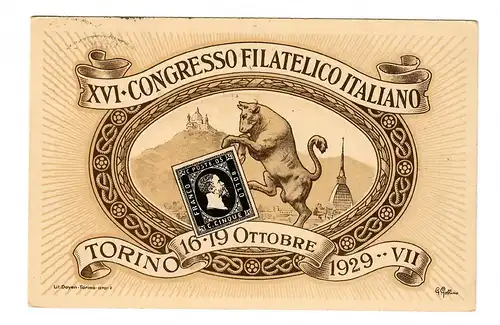 picture card Torino 1929, Congresso Filatelica Nazionale