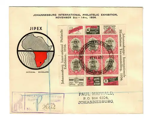 Johannesburg: International Philatelic Exhibition 1936, registered