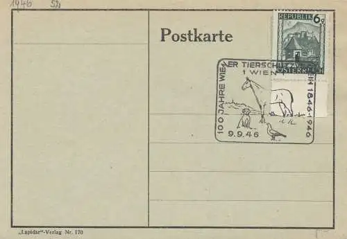 Österreich 1946: 100 Jahre Tierschutz -Pferd, Hund, Vogel