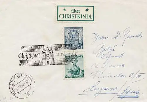 1958: Christkindl - Österreich auf Brief nach Lugano