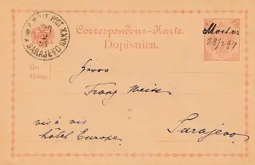 1899: KuK Post Sarajevo - Ganzsache