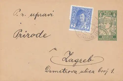 1919: Donje Hrasno nach Zagreb-KuK Militär Post-Bosnien