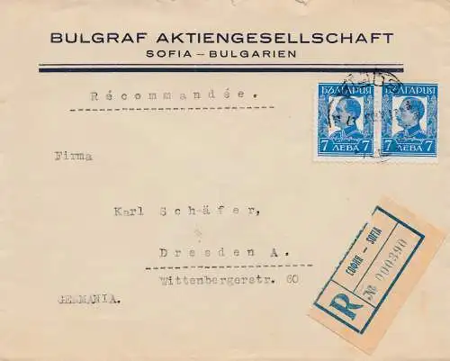 Bulgarien 1937: Sofia als Einschreiben nach Dresden