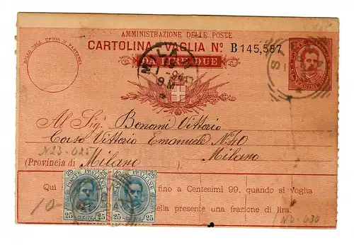 Geldanweisung/Cartolina-Vaglia 1894, Milano