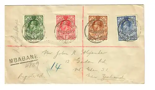 Brief Mbabane nach New-Zealand 1936