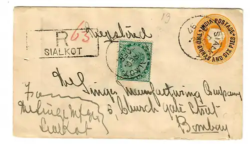 Einschreiben Brief Sialkot nach Bombay 1897